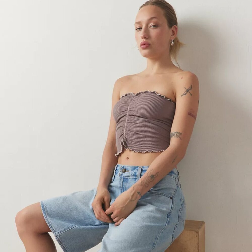 NWT UO Out From Under Honey Pinch-Front Brown Seamless Tube Top